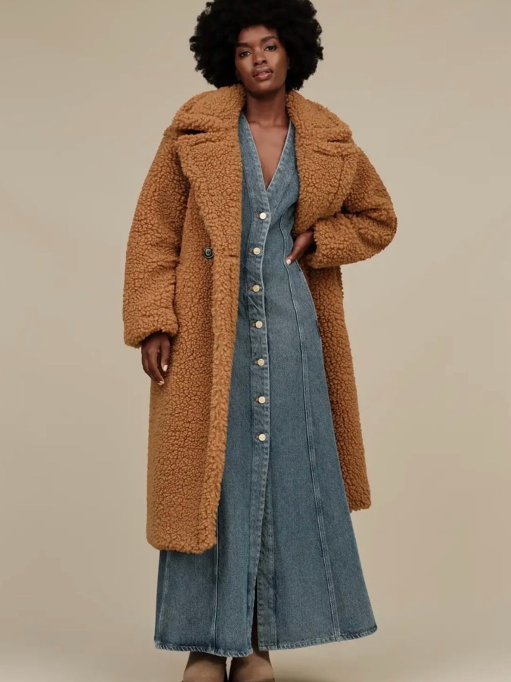UGG Gertrude Chestnut Long Teddy Shearling Coat